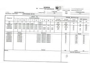 Сертификат качества — лист AISI 430 (BA), ASTM A240/480 (Lienkuo)